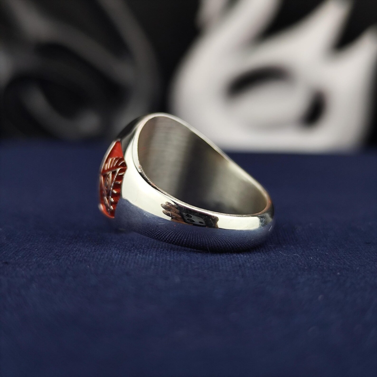 Master Mason Blue Lodge Ring - Red Square & Compass G Personalized - Bricks Masons