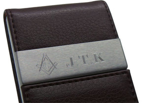 Master Mason Blue Lodge Credit Card Holder - With A Silver Keyring Custom Engraving Initials - Bricks Masons