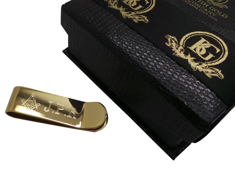 Master Mason Blue Lodge Money Clip - 24K GOLD Clad Engraving - Bricks Masons