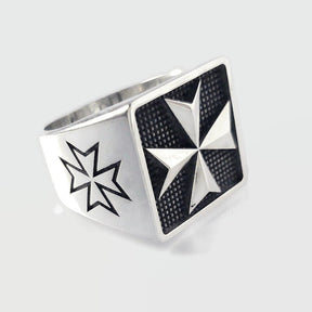 Order Of Malta Ring - Medieval Templar Cross Sterling Silver - Bricks Masons
