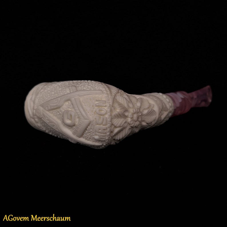 Master Mason Blue Lodge Meerschaum Pipe - Handmade Natural Wax Coating - Bricks Masons