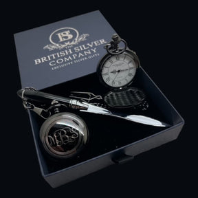 Master Mason Blue Lodge Pocket Watch - Chain in Gloss Black Custom Engraving - Bricks Masons