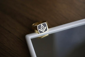 Master Mason Blue Lodge Ring - Solid Gold With Blue Enamel - Bricks Masons