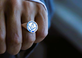 Master Mason Blue Lodge Ring - Sterling Silver With Blue Enamel - Bricks Masons
