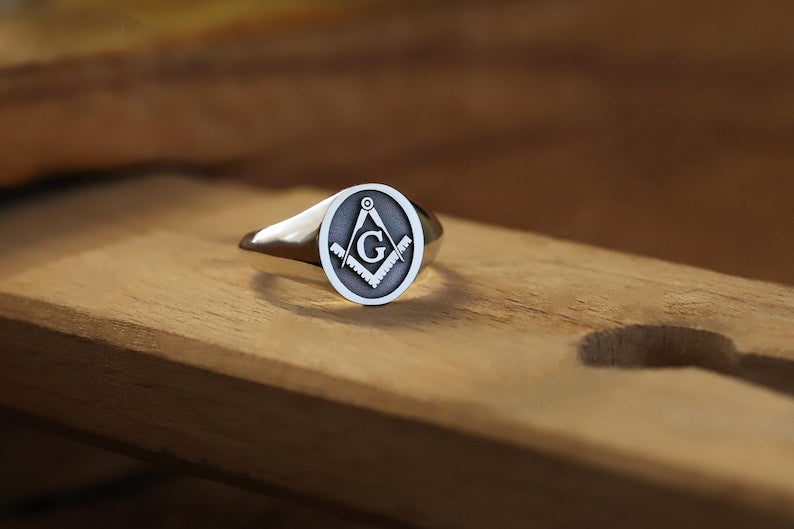 Master Mason Blue Lodge Ring - 10K to 18K Gold Plated 925 Sterling Silver Square & Compass G - Bricks Masons