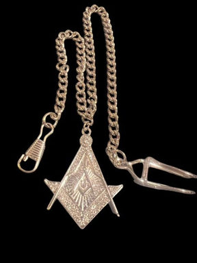 Master Mason Blue Lodge Pocket Watch Chain - Silver and Crystal - Bricks Masons