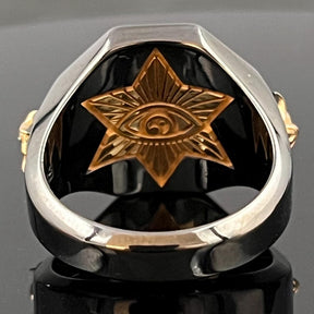 Order Of Malta Ring - Blackened Sterling Silver Garnet & Diamond - Bricks Masons