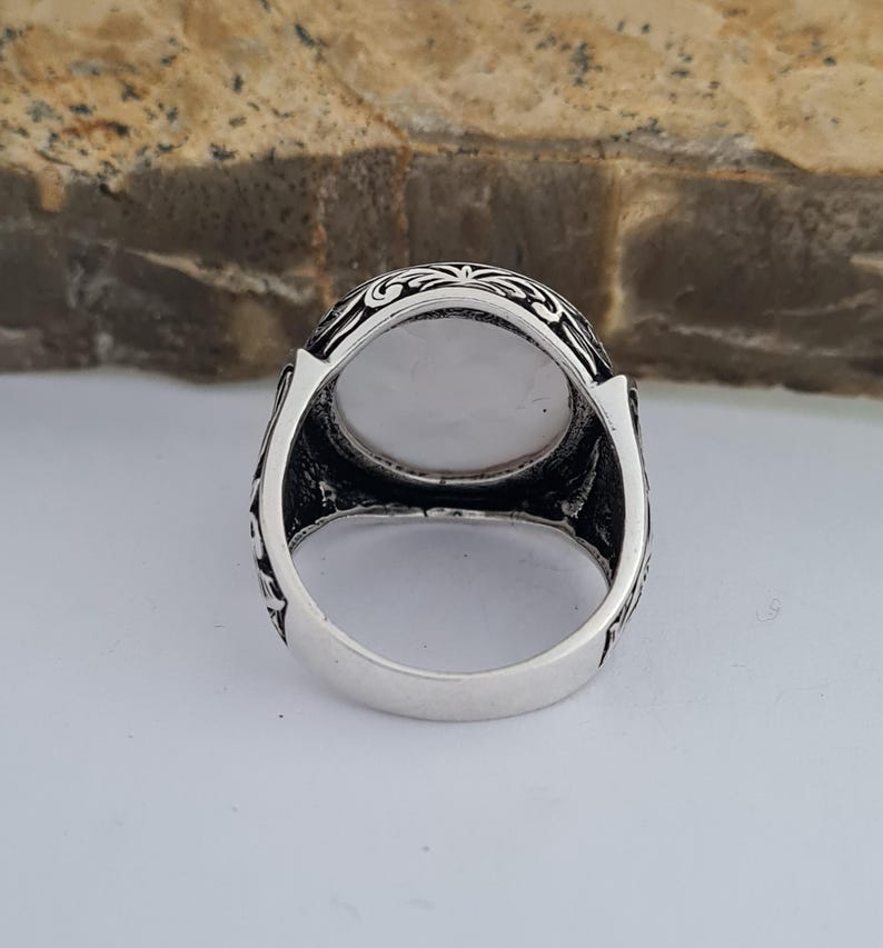 Master Mason Blue Lodge Ring - Handmade Sterling Silver Mother of Pearl - Bricks Masons