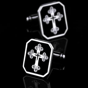 Knights Templar Cufflink - Cross Rectangular Black - Bricks Masons