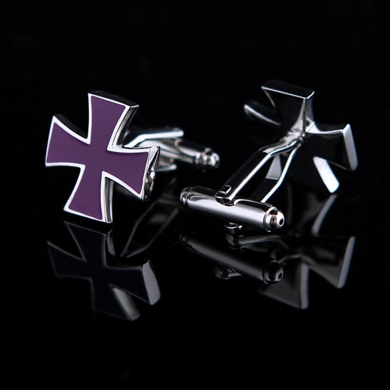 Knights Templar Cufflink - Purple Silver Cross - Bricks Masons