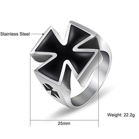 Knights Templar Ring - 25mm Stainless Steel Black Cross - Bricks Masons