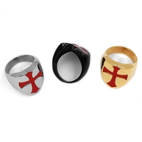 Knights Templar Ring - Armor Shield Red Cross (Black/Gold/Silver) - Bricks Masons