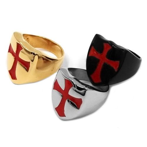 Knights Templar Ring - Armor Shield Red Cross (Black/Gold/Silver) - Bricks Masons