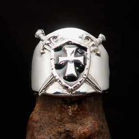 Knights Templar Ring - Black Shield Cross Sterling Silver - Bricks Masons