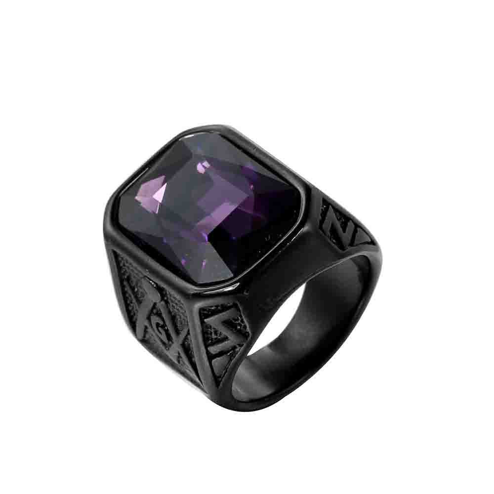 Knights Templar Commandery Ring - Black With Various Gemstones Stainless Steel Ring - Bricks Masons