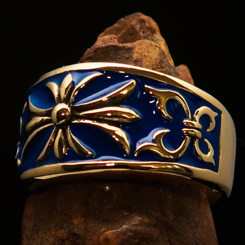 Knights Templar Ring - Blue & Gold Brass Cross - Bricks Masons