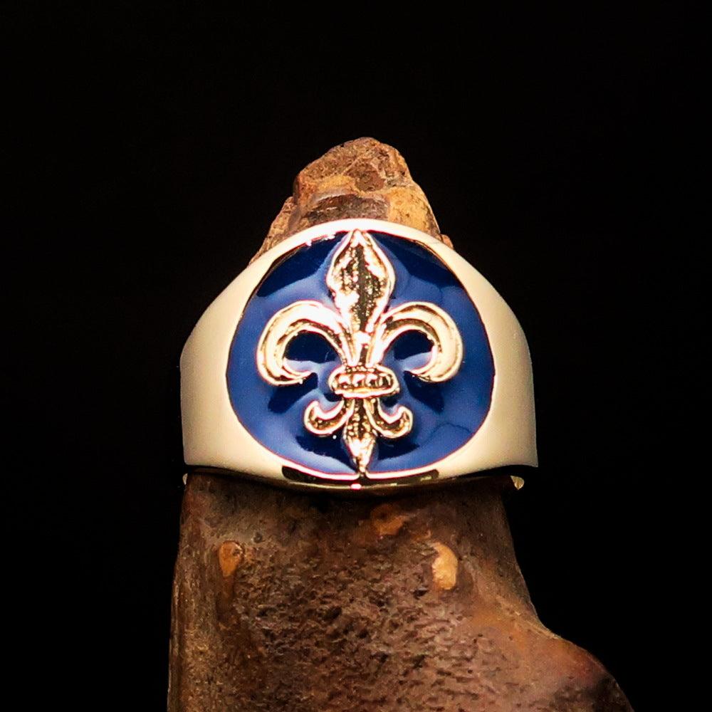 Knights Templar Ring - Blue Knight Fleur De Lis Cross - Bricks Masons