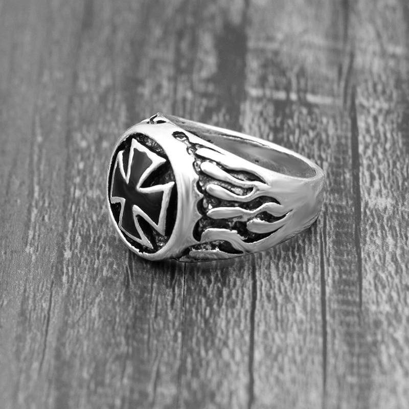Knights Templar Ring - Fire Cross - Bricks Masons