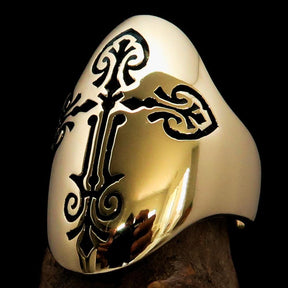 Knights Templar Ring - Gold Polished Cross Brass - Bricks Masons