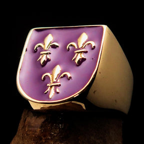 Knights Templar Ring - Purple Fleur De Lis Solid Brass - Bricks Masons
