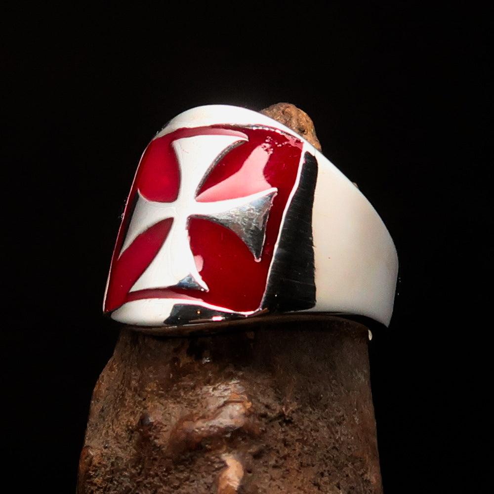 Knights Templar Ring - Red Sterling Silver Cross - Bricks Masons