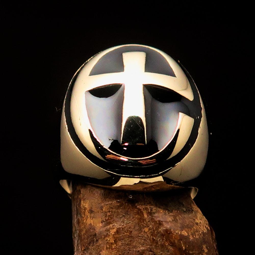 Knights Templar Ring - Solid Brass Gold Cross - Bricks Masons