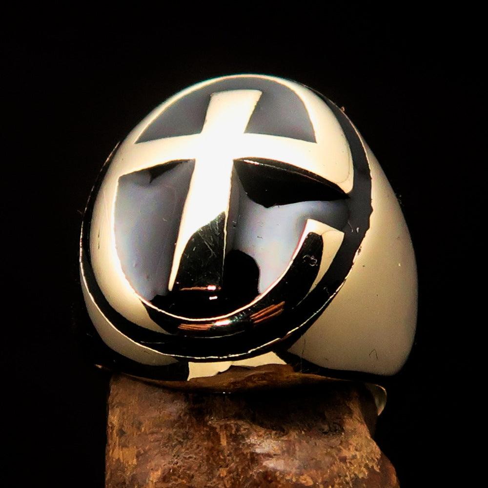 Knights Templar Ring - Solid Brass Gold Cross - Bricks Masons