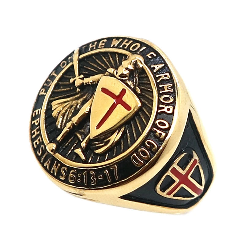 Knights Templar Commandery Ring - Stainless Steel God & Black Plated - Bricks Masons