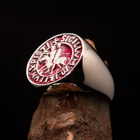Knights Templar Ring - Sterling Silver Red Sigillum MilItum XPISTI - Bricks Masons