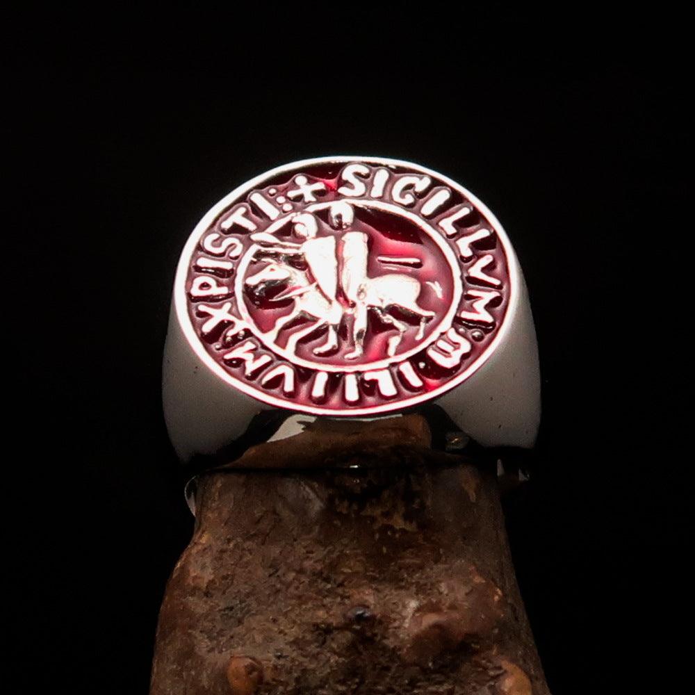 Knights Templar Ring - Sterling Silver Red Sigillum MilItum XPISTI - Bricks Masons