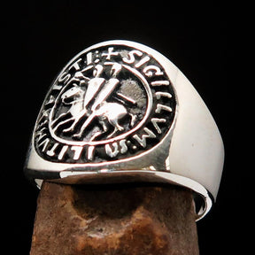 Knights Templar Ring - Sterling Silver Sigillum MilItum XPISTI - Bricks Masons