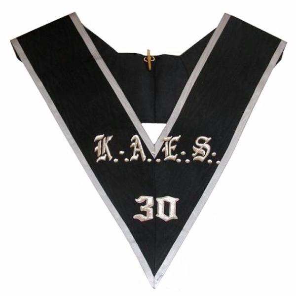 30th Degree Scottish Rite Collar - KAES Black Moire with Grey Borders