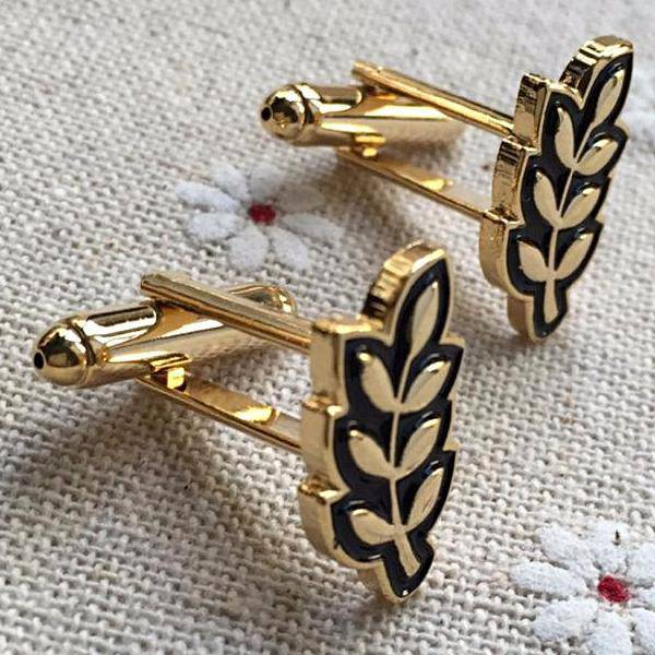 Masonic Cufflink - Sprig of Acacia Hiram Abiff Leaf - Bricks Masons