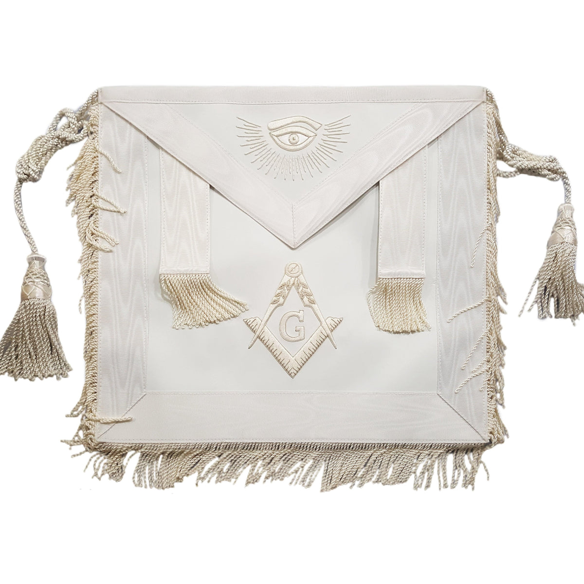 Master Mason Blue Lodge Apron - All White with Tassels & Cords - Bricks Masons