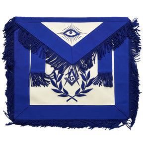 Master Mason Blue Lodge Apron - Blue with Embroidery & Fringe - Bricks Masons