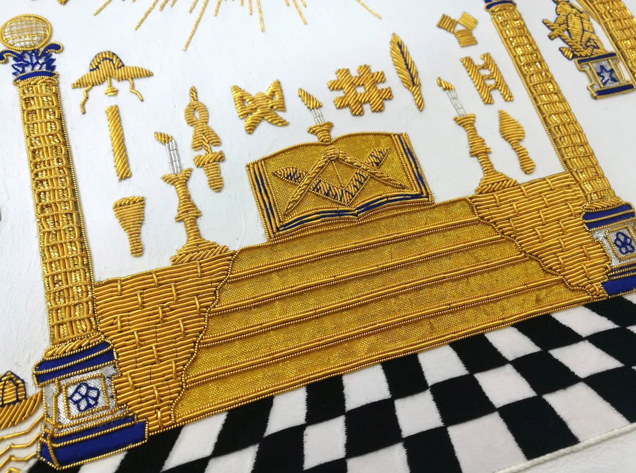 Master Mason Blue Lodge Apron - Hand Embroidered George Washington Masonic Apron - Bricks Masons