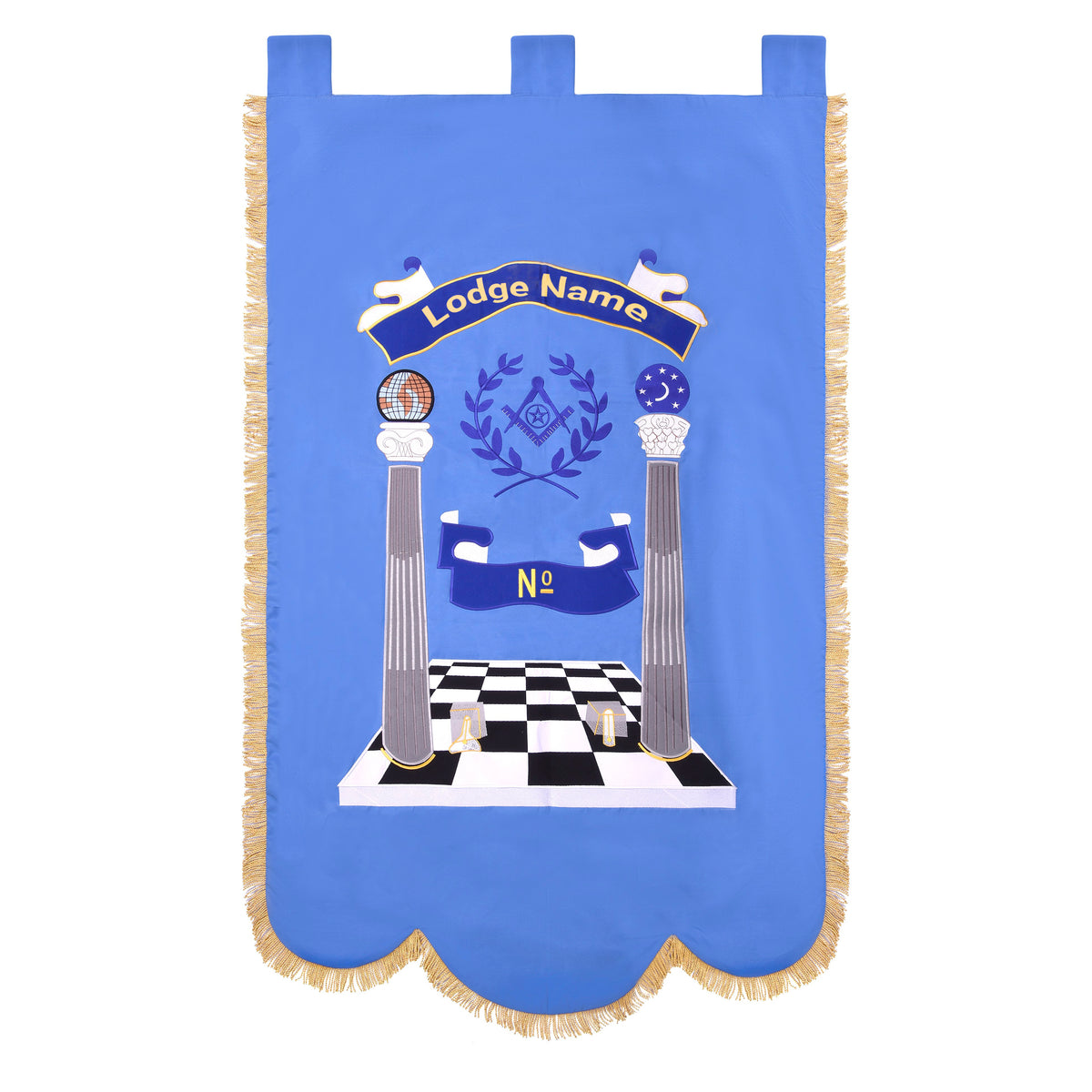 Master Mason Blue Lodge Banner - Blue Personalized Machine Embroidery - Bricks Masons