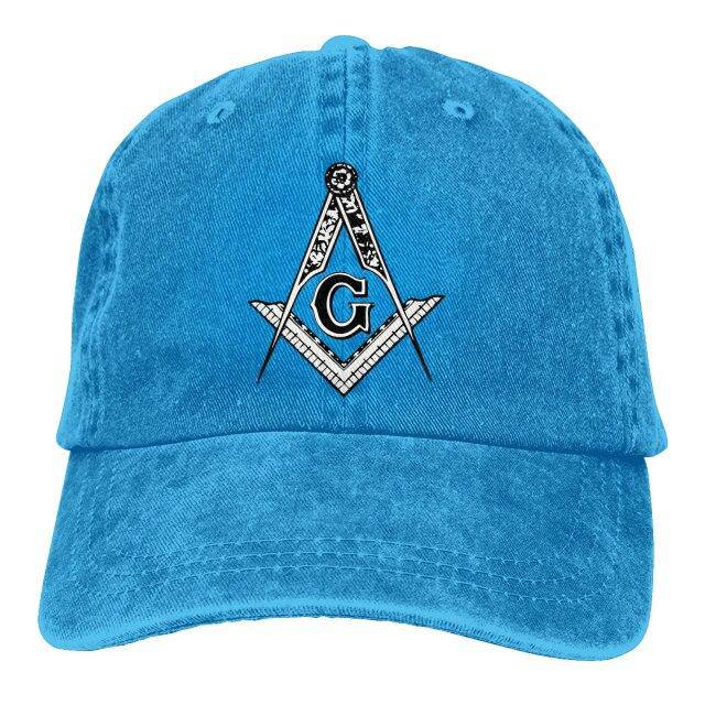 Master Mason Blue Lodge Baseball Cap - Square Compass G Symbol Adjustable Denim - Bricks Masons