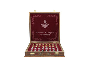 Master Mason Blue Lodge Chess Set - Wood Mosaic Pattern - Bricks Masons