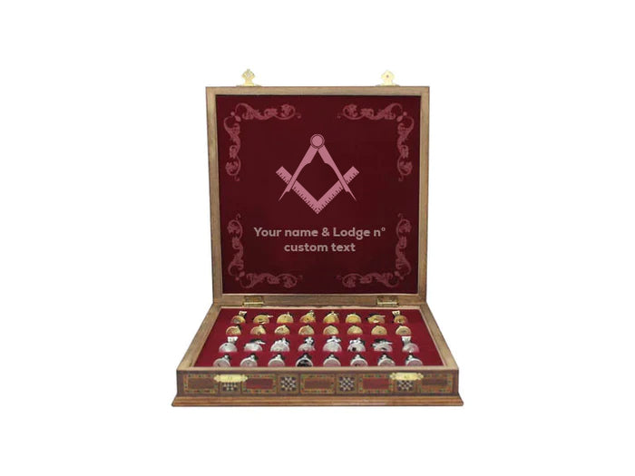 Master Mason Blue Lodge Chess Set - Wood Mosaic Pattern - Bricks Masons