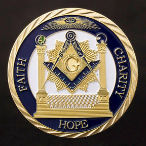 Master Mason Blue Lodge Coin - Faith Hope Charity Making Good Men Better Gold - Bricks Masons