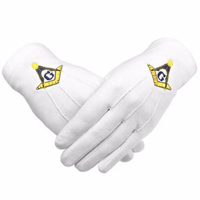 Master Mason Blue Lodge Gloves - Cotton With Yellow & Blue Square & Compass G - Bricks Masons