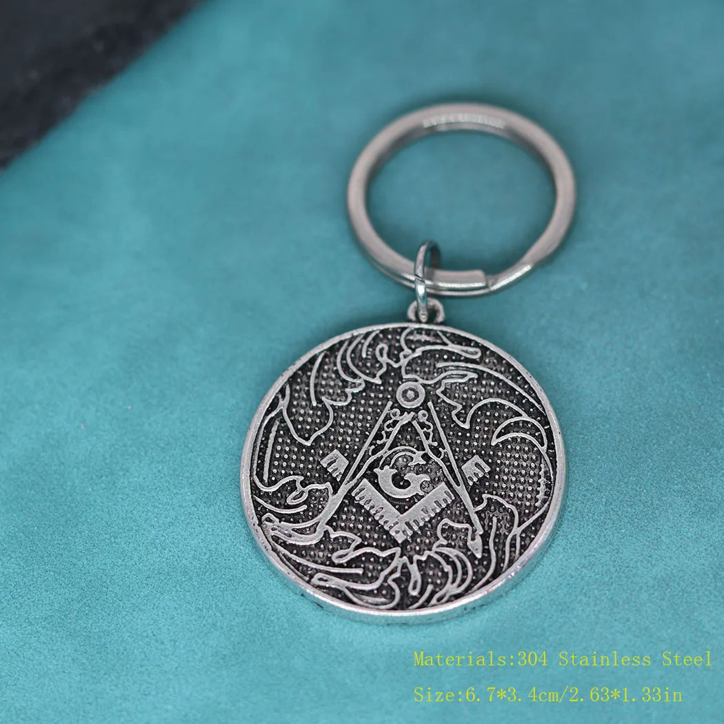Master Mason Blue Lodge Keychain - Antique Silver Square & Compass G - Bricks Masons