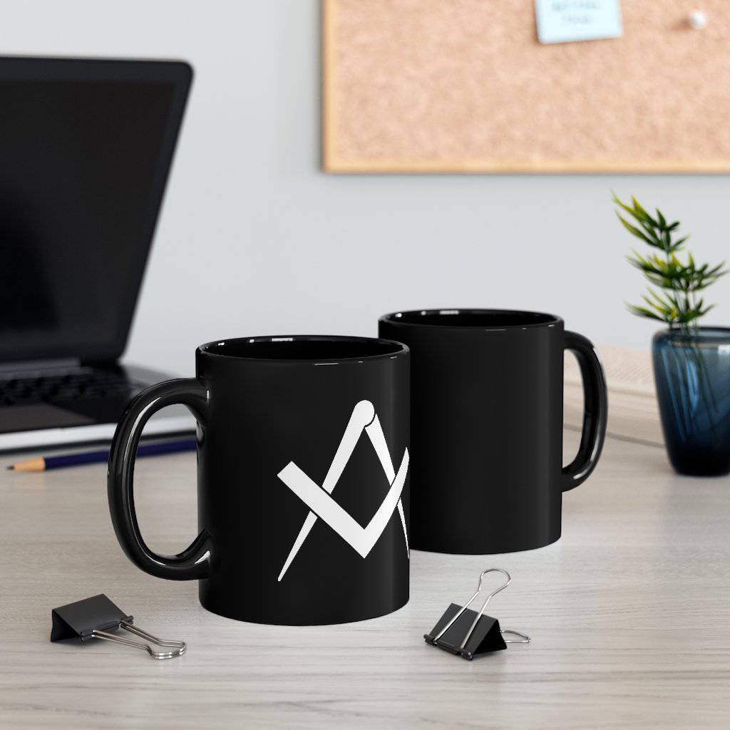 Master Mason Blue Lodge Mug - Black Square & Compass 11oz - Bricks Masons