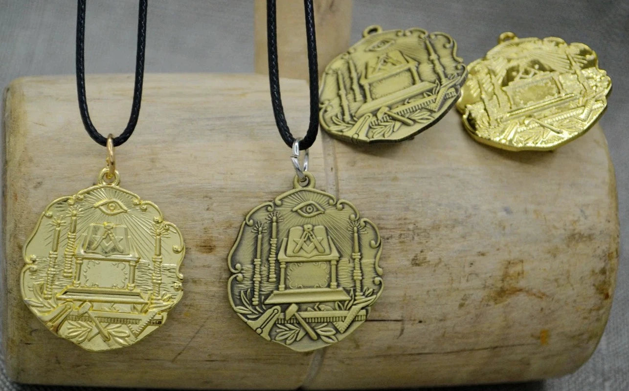 Master Mason Blue Lodge Necklace - Bronze And Gold Plated Lodge Dual-Purpose Pendant - Bricks Masons