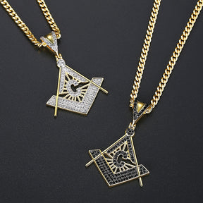 Master Mason Blue Lodge Necklace - Gold & Black Copper Zircon - Bricks Masons