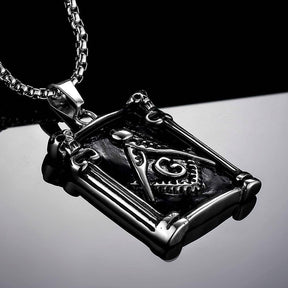 Master Mason Blue Lodge Necklace - Pillars Square Compass G - Bricks Masons