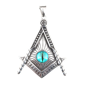 Master Mason Blue Lodge Necklace - Silver All Seeing Eye Titanium Steel Pendant - Bricks Masons