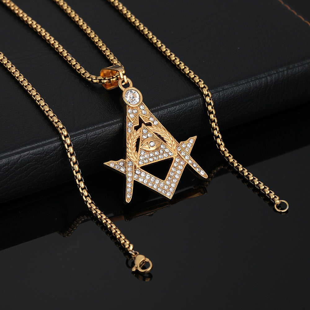 Master Mason Blue Lodge Pendant - Eye Of Providence Iced Out In Gold - Bricks Masons