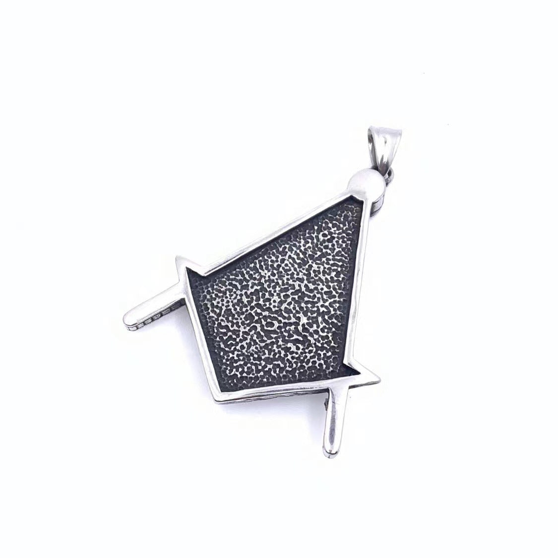 Master Mason Blue Lodge Pendant - Silver Titanium Steel Black Stone - Bricks Masons